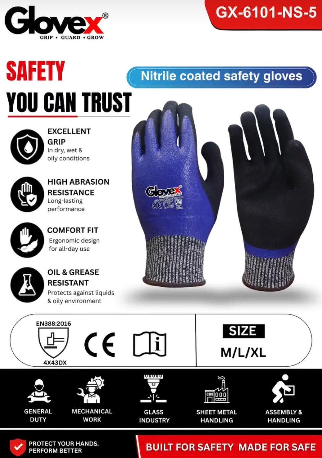 Nitrile Coated Safety Gloves (GX-6101-NS-5)